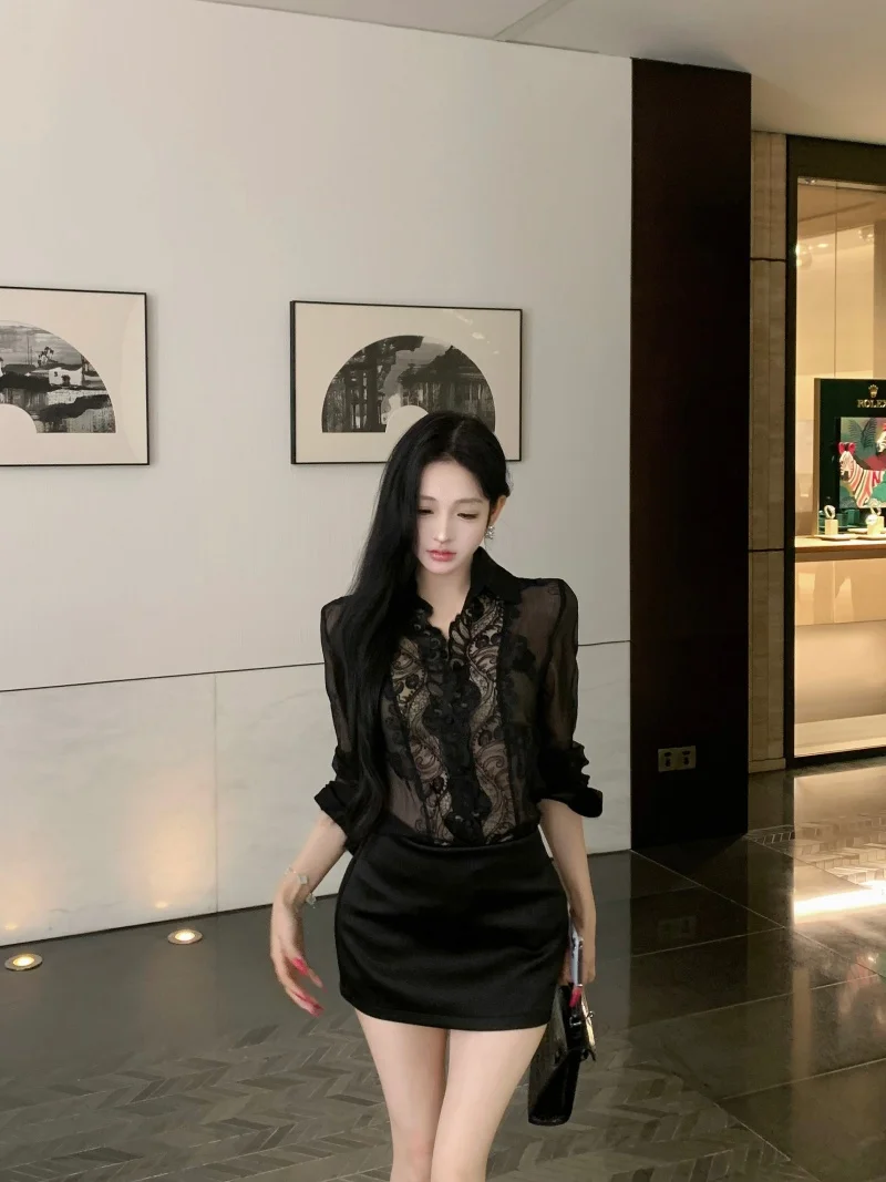 Lace Patchwork Long Sleeve Shirt Women's Spring Sister Light Maturity Style Satin Bubble Hip Halves Skirt Two Piece Set
Lace Patchwork Long Sleeve Shirt Women's Spring Sister Light Maturity Style Satin Bubble Hip Halves Skirt Two Piece Set