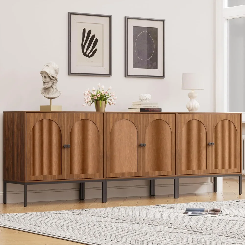Set of Three Walnut Extra Wide Buffet with Arched Fluted Doors Large Modular Storage Credenza for Hallway Office
Set of Three Walnut Extra Wide Buffet with Arched Fluted Doors Large Modular Storage Credenza for Hallway Office