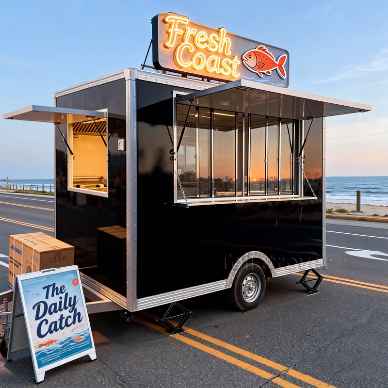 Коммерческий мобильный фудтрак для уличной торговли в ОАЭ: хот-доги, бургеры, донер-кебаб, жареная курица. 30-футовый прицеп-фудтрак с полностью оборудованной кухней.
Коммерческий мобильный фудтрак для уличной торговли в ОАЭ: хот-доги, бургеры, донер-кебаб, жареная курица. 30-футовый прицеп-фудтрак с полностью оборудованной кухней.