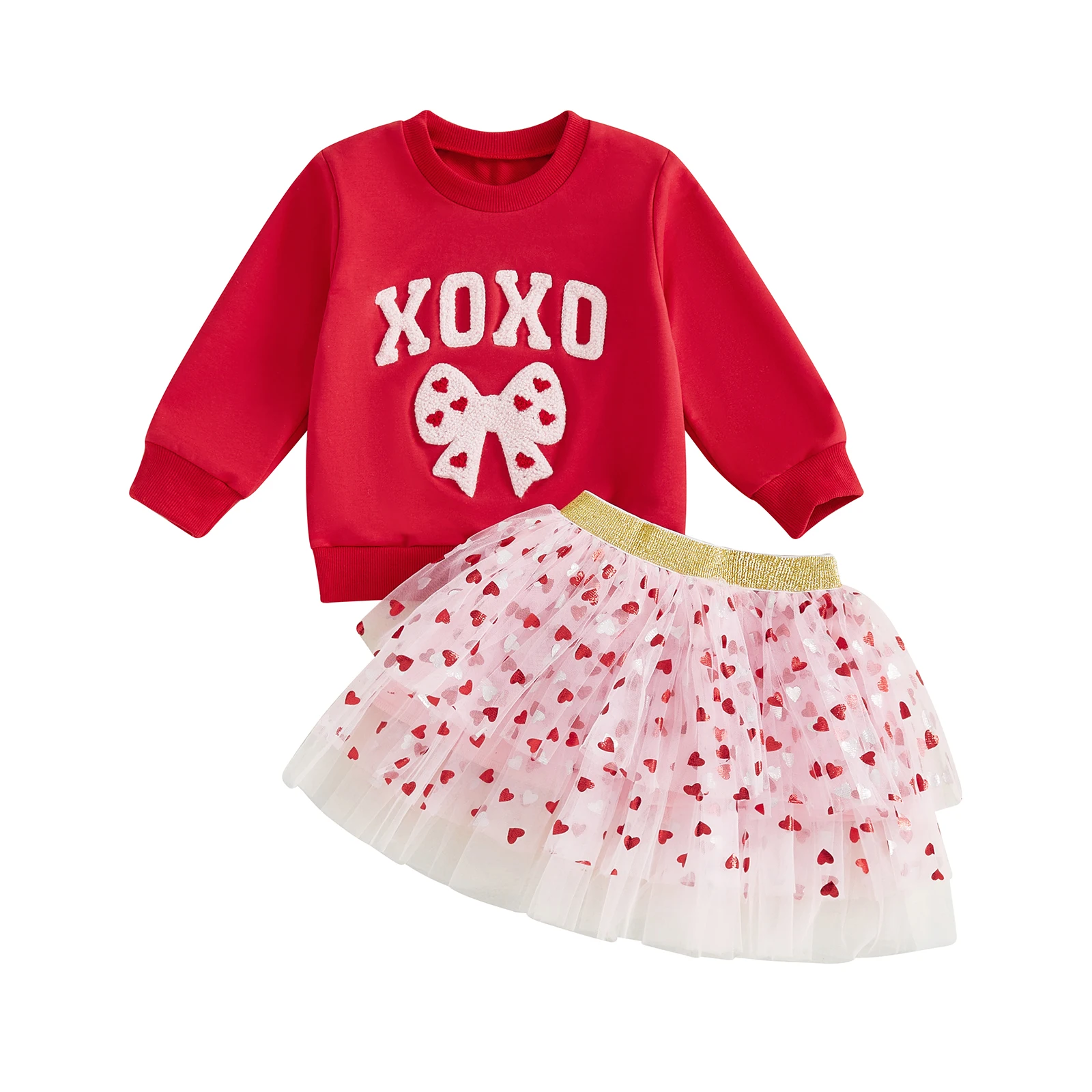 Toddler Girls 2 Piece Outfits Bow Letter Embroidery Long Sleeve Crew Neck Tops and Heart Patterned Elastic Waist Tulle Skirt Set
Toddler Girls 2 Piece Outfits Bow Letter Embroidery Long Sleeve Crew Neck Tops and Heart Patterned Elastic Waist Tulle Skirt Set
