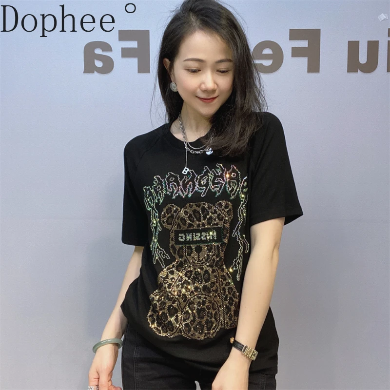 New Spring Summer Threaded Cotton Short Sleeve T-shirt All-match O-neck Pullover Casual Tees Shiny Bear Hot Drilling Women Tops
New Spring Summer Threaded Cotton Short Sleeve T-shirt All-match O-neck Pullover Casual Tees Shiny Bear Hot Drilling Women Tops