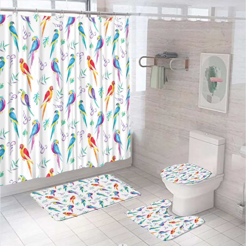 Watercolor Parrot Bird Shower Curtain Set Non-Slip Rug Bath Mat Toilet Lid Cover Colorful Animal Leaves Fabric Bathroom Curtains
Watercolor Parrot Bird Shower Curtain Set Non-Slip Rug Bath Mat Toilet Lid Cover Colorful Animal Leaves Fabric Bathroom Curtains