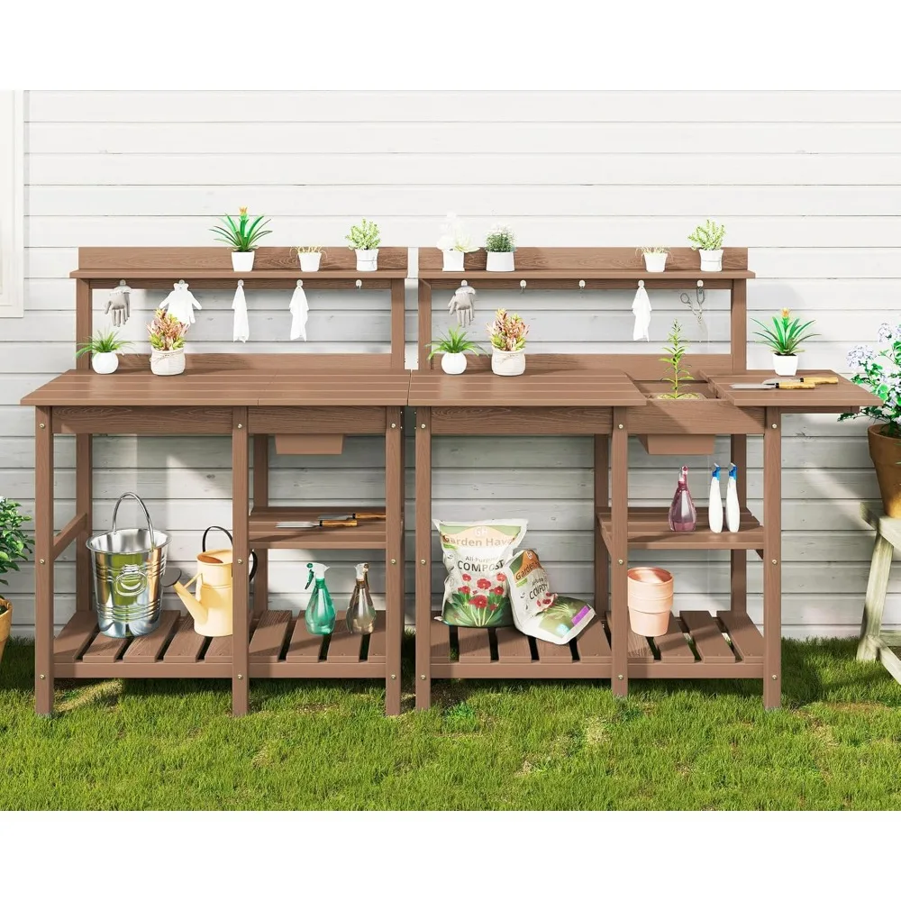 Potting Bench Set of 2 Outdoor Potting Table with Sink, HDPE Potting Benches for Outside Gardening Table All Weather Use- Brown
Potting Bench Set of 2 Outdoor Potting Table with Sink, HDPE Potting Benches for Outside Gardening Table All Weather Use- Brown