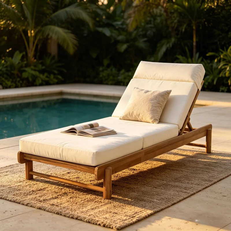 Light Teak Acacia Wood Chaise Lounge: 1 Frame, 4-Fold Beige Cushion, 400 lbs Capacity, 3-Position Backrest, 4" Thick Water-Resistant Cushion with Headrest for Patio Poolside
Light Teak Acacia Wood Chaise Lounge: 1 Frame, 4-Fold Beige Cushion, 400 lbs Capacity, 3-Position Backrest, 4" Thick Water-Resistant Cushion with Headrest for Patio Poolside