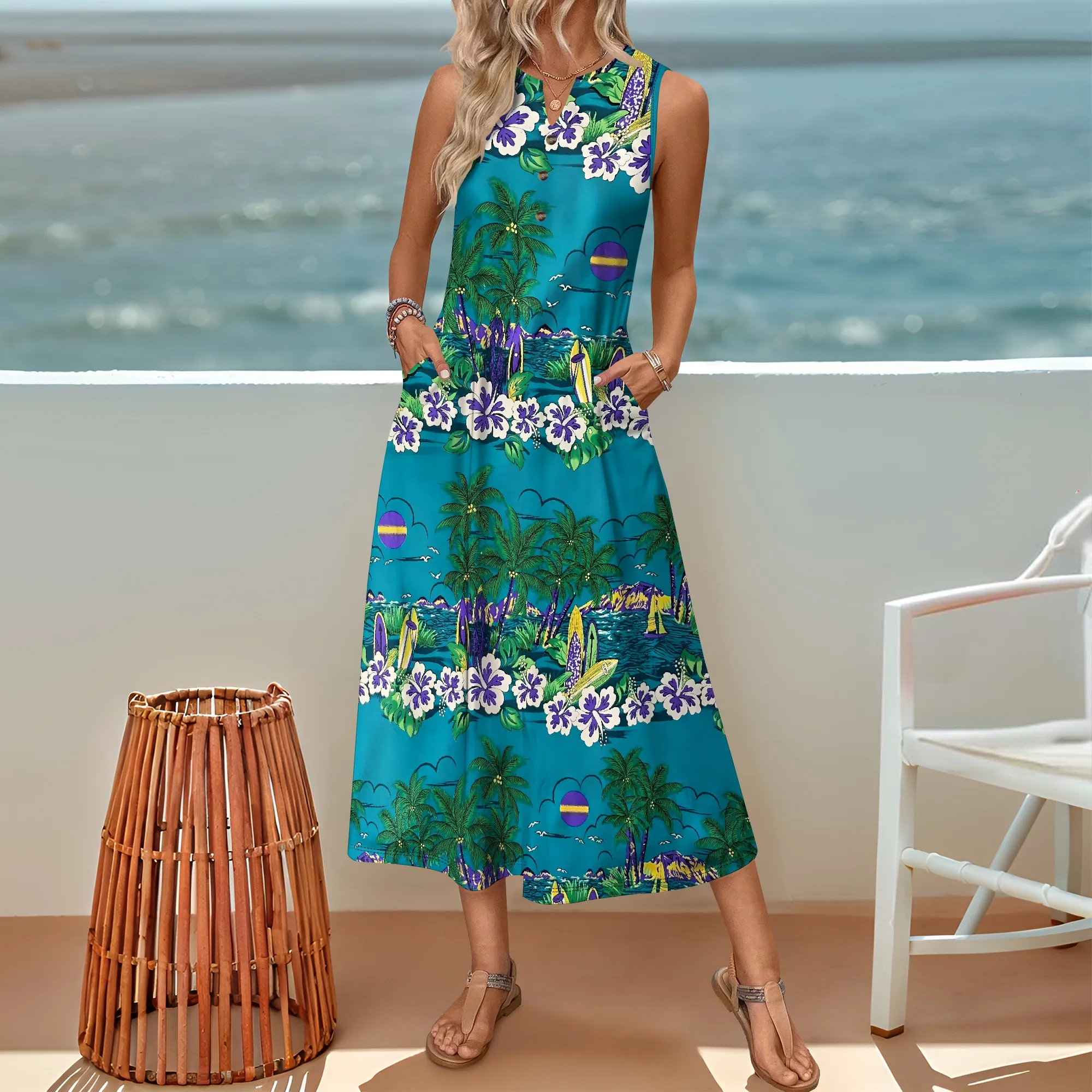 Nupusa Blue Tropical Scene Print Dress for Women Regular Size Casual Sleeveless Pocketed Maxi Dress
Nupusa Blue Tropical Scene Print Dress for Women Regular Size Casual Sleeveless Pocketed Maxi Dress