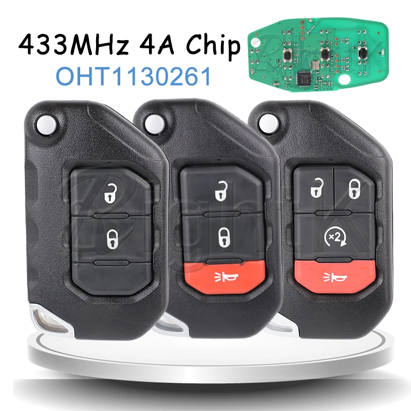 OHT1130261 Car Flip Remote Key Fob 433MHz for Jeep Wrangler Rubicon Sahara JK JL 2018+ SIP22 4A Chip 2/3/4 Buttons Smart Car Key
OHT1130261 Car Flip Remote Key Fob 433MHz for Jeep Wrangler Rubicon Sahara JK JL 2018+ SIP22 4A Chip 2/3/4 Buttons Smart Car Key