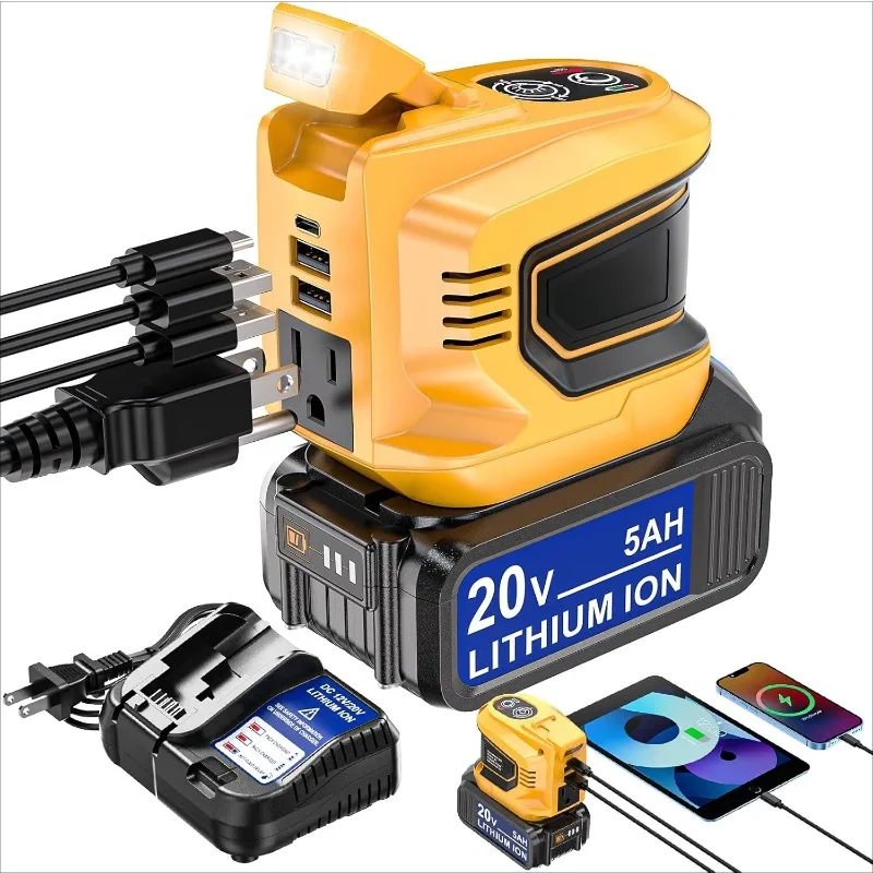 200W Power Inverter Compatible With 20V Max, Battery Inverter DC 20V To AC 110V-120V, Portable Power Adapter With A 5AH Battery
200W Power Inverter Compatible With 20V Max, Battery Inverter DC 20V To AC 110V-120V, Portable Power Adapter With A 5AH Battery