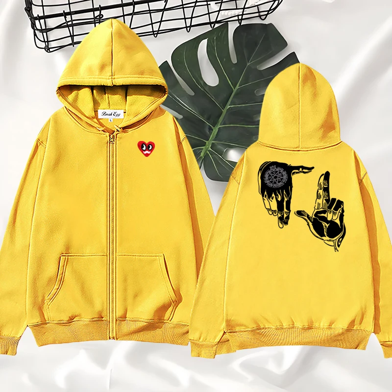 Both Hands Finger Incantation Printing Women Zipper Hoodie Polyester Red Eyes Beard Heart Embroidery Pocket Autumn Loose Sweater
Both Hands Finger Incantation Printing Women Zipper Hoodie Polyester Red Eyes Beard Heart Embroidery Pocket Autumn Loose Sweater