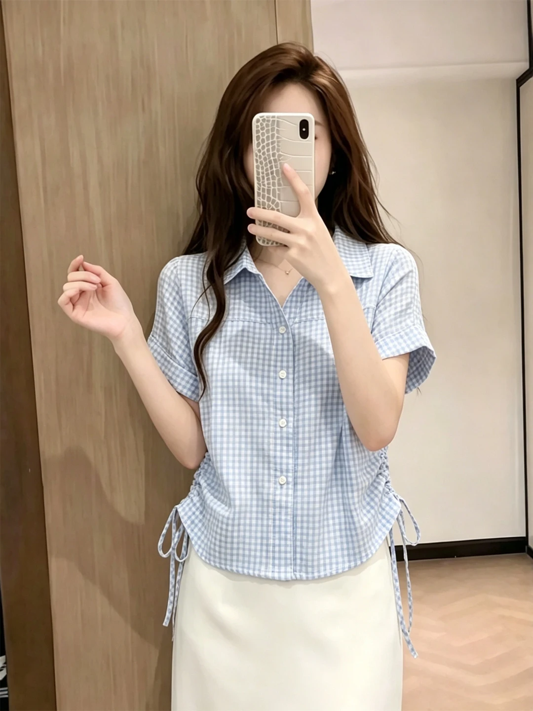 Blue Plaid Short Sleeve Women's Shirt Korean Style Drawstring Slimming Top Fashionable Summer New Arrivals Waist-Cinching
Blue Plaid Short Sleeve Women's Shirt Korean Style Drawstring Slimming Top Fashionable Summer New Arrivals Waist-Cinching