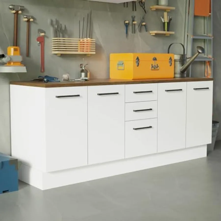 Garage and Utility Room Storage Cabinet, 78 Inch Wooden Base Unit with 3 Drawers 4 Doors and Adjustable Feet, White
Garage and Utility Room Storage Cabinet, 78 Inch Wooden Base Unit with 3 Drawers 4 Doors and Adjustable Feet, White