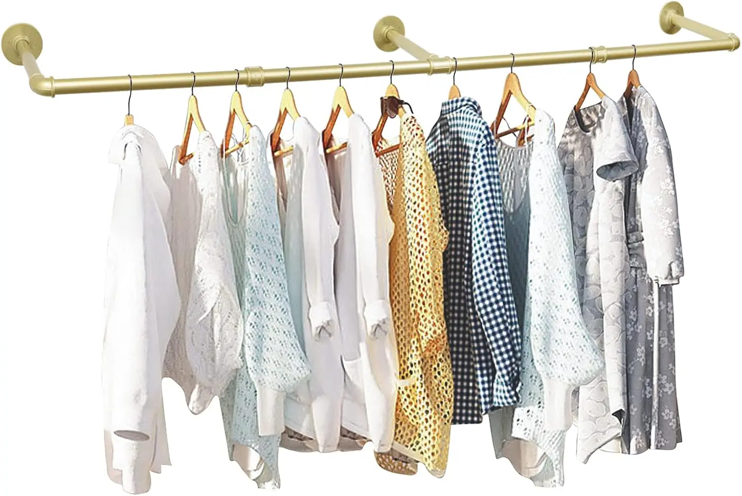 72in Gold Wall Mounted Clothes Rack, Industrial Pipe Garment Rack for Closet Storage, Laundry Room, Max Load 132lbs
72in Gold Wall Mounted Clothes Rack, Industrial Pipe Garment Rack for Closet Storage, Laundry Room, Max Load 132lbs