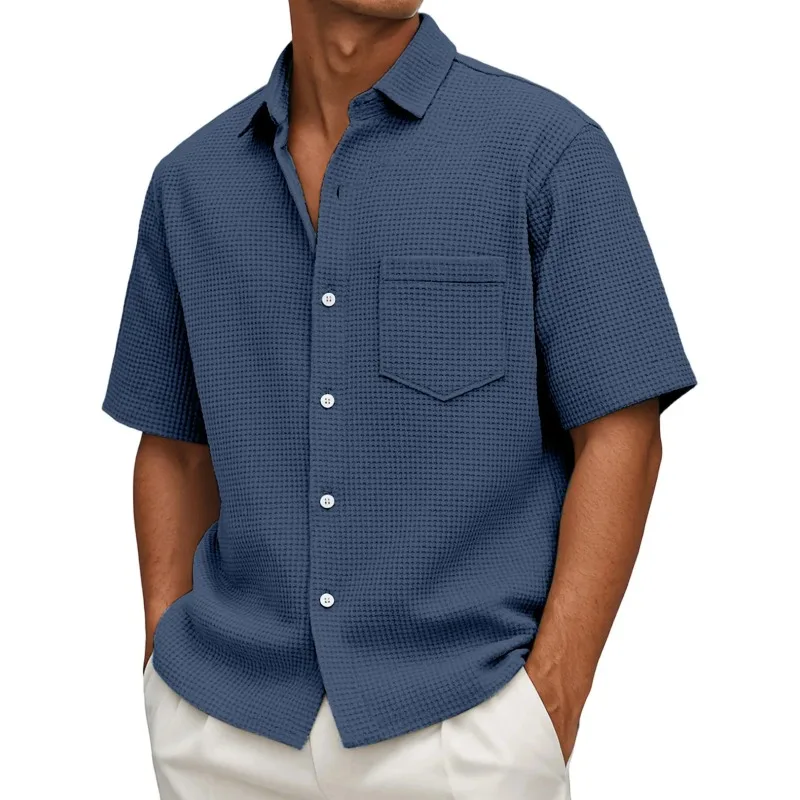 Navy Blue Mens Wfle Knit Short Sleeve Shirt Casual Button Down Chest Pocket Shirts For Men
Navy Blue Mens Wfle Knit Short Sleeve Shirt Casual Button Down Chest Pocket Shirts For Men