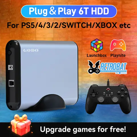 Hyper Base MIX 6T Gaming HDD Retrobat＆Playnite＆Launchbox for PS5/PS4/PS3/XBOX/Switch/DC Emulators 65000+AAA/3D/Retro Video Games