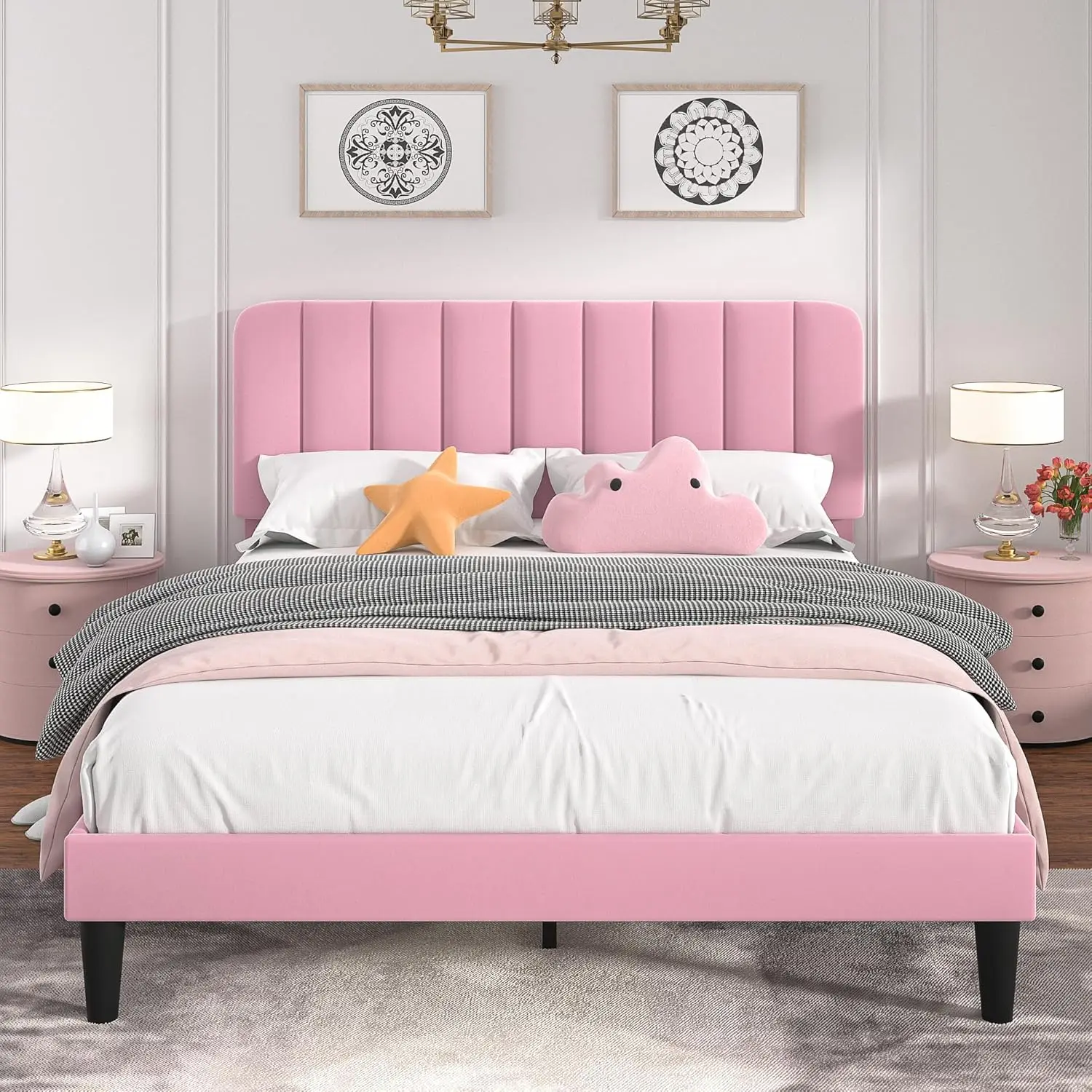 Full Size Upholstered Bed Frame with Adjustable Headboard, Velvet Platform Bedframe Mattress Foundation,
Full Size Upholstered Bed Frame with Adjustable Headboard, Velvet Platform Bedframe Mattress Foundation,