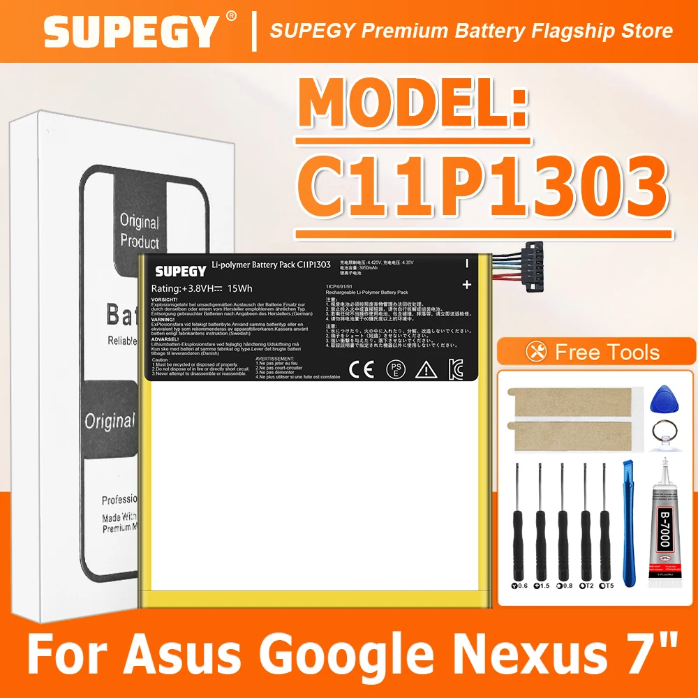 100% NEW 3950mAh C11P1303 Replacement Battery For Asus Google Nexus 7" 7 II 2 2nd Gen 2013 ME571 ME57K ME57KL K009 K008
100% NEW 3950mAh C11P1303 Replacement Battery For Asus Google Nexus 7" 7 II 2 2nd Gen 2013 ME571 ME57K ME57KL K009 K008