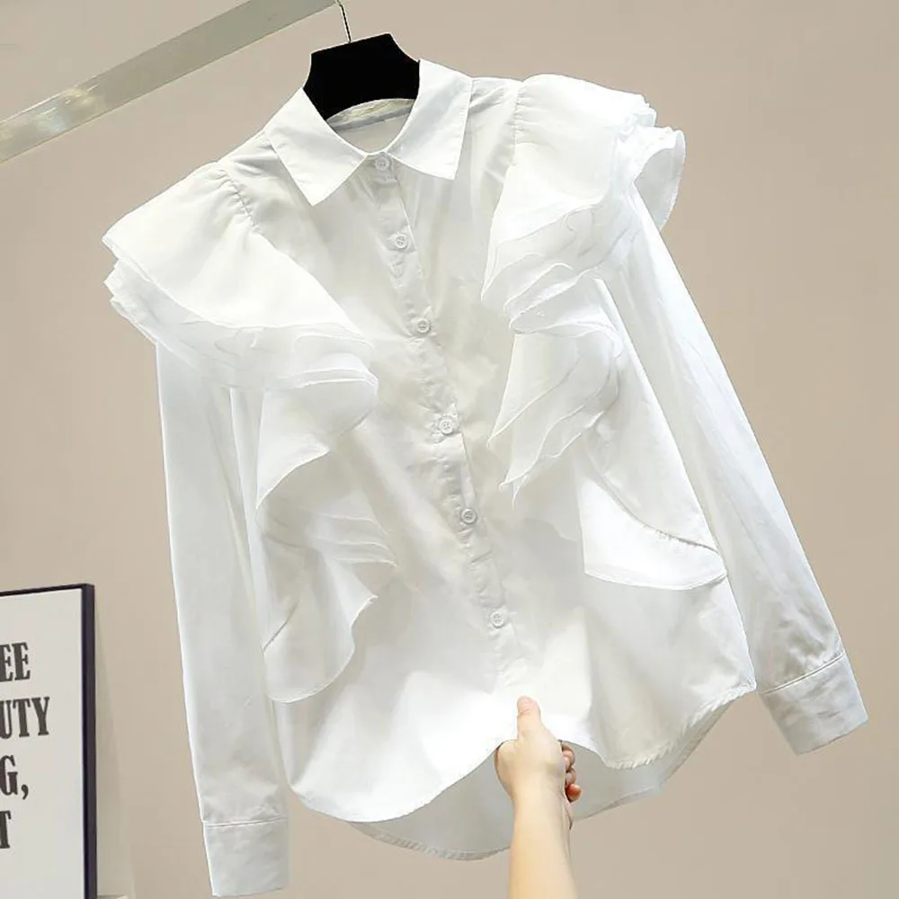 Fashion Ruffles Patchwork Woman Blouse Shirts Casual Stripe Loose Tops Spring Fall Turn-down Collar Single Breasted Blusas Mujer
Fashion Ruffles Patchwork Woman Blouse Shirts Casual Stripe Loose Tops Spring Fall Turn-down Collar Single Breasted Blusas Mujer