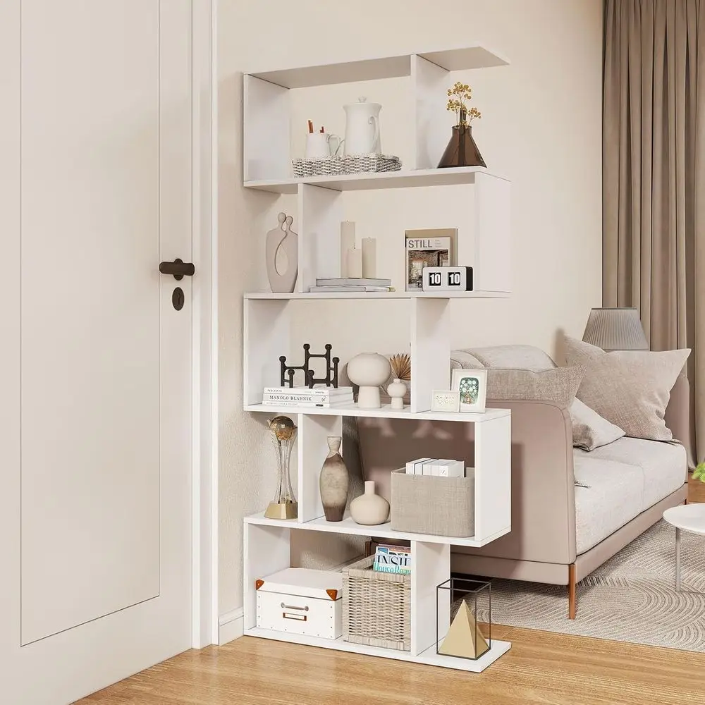 5 Tier Geometric Bookcase, S Shaped Bookshel, ern Decorative Storage Shelving, Wooden Room Divider Bookcase, 62.5" Tall Staggere
5 Tier Geometric Bookcase, S Shaped Bookshel, ern Decorative Storage Shelving, Wooden Room Divider Bookcase, 62.5" Tall Staggere