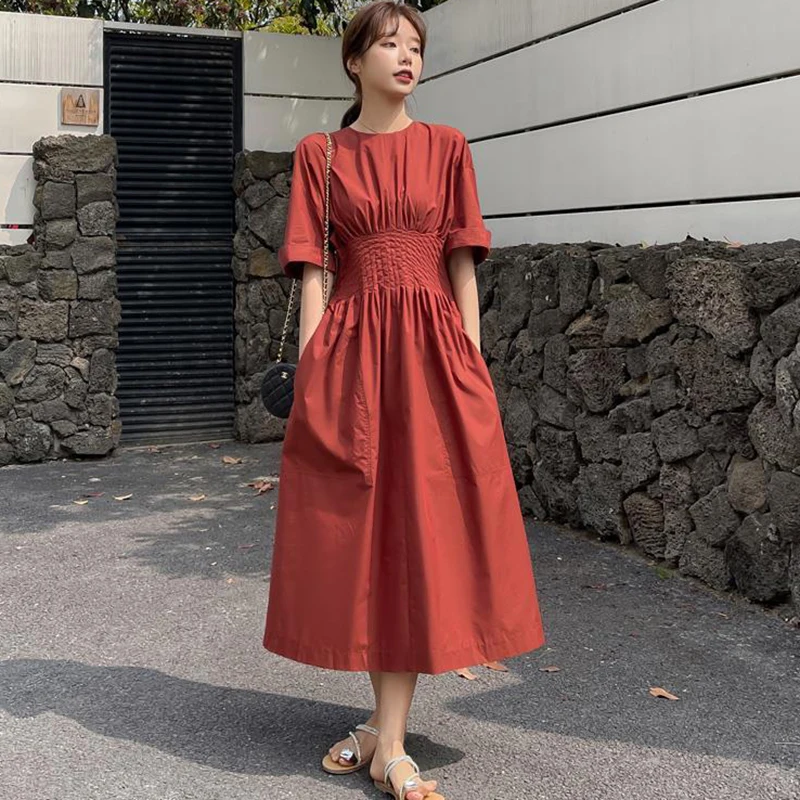 Fashion O-Neck Pockets Solid Color Shirring Casual Dresses Female Clothing 2024 Summer New Loose All-match Short Sleeve Dress
Fashion O-Neck Pockets Solid Color Shirring Casual Dresses Female Clothing 2024 Summer New Loose All-match Short Sleeve Dress
