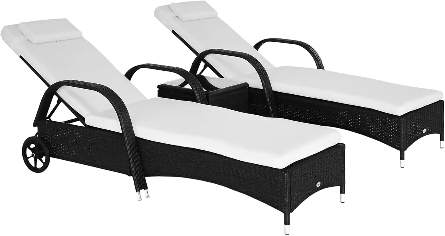 Wicker Outdoor Chaise Lounge Chair Set of 3 with Side Table, 5-Level Adjustable Backrest PE Rattan Pool Lounge Chair with Wheels
Wicker Outdoor Chaise Lounge Chair Set of 3 with Side Table, 5-Level Adjustable Backrest PE Rattan Pool Lounge Chair with Wheels