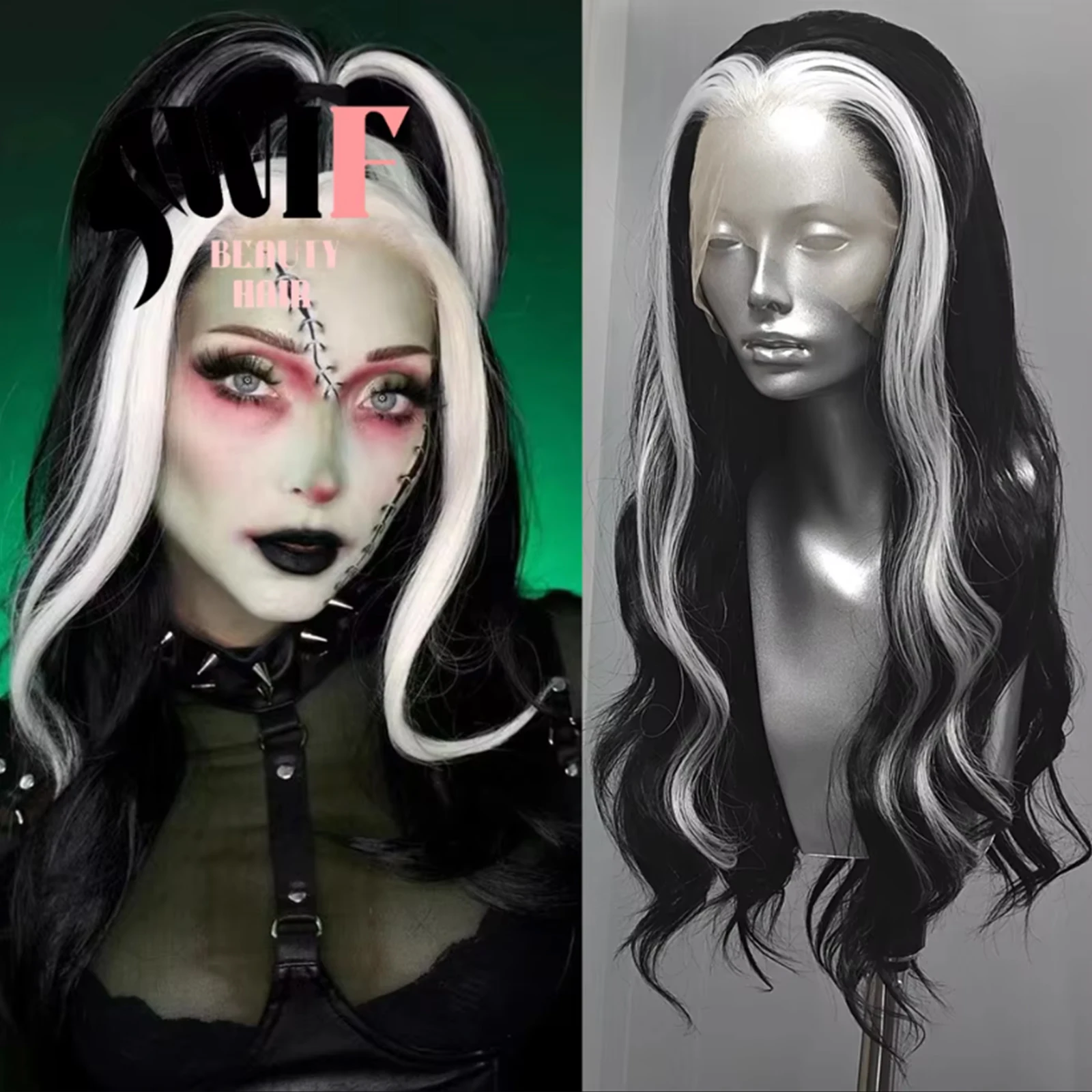 WIF Black White Highlight Body Wave 13x4 Lace Front Synthetic Wig Heat Resistant Fiber for Women Daily & Cos Use
WIF Black White Highlight Body Wave 13x4 Lace Front Synthetic Wig Heat Resistant Fiber for Women Daily & Cos Use