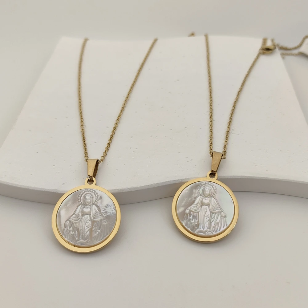 Natural Shell Virgin Mary Pendant Necklace For Women Luxury Round Titanium Stainless Steel Charm Neck Religions Jewelry Gift
Natural Shell Virgin Mary Pendant Necklace For Women Luxury Round Titanium Stainless Steel Charm Neck Religions Jewelry Gift