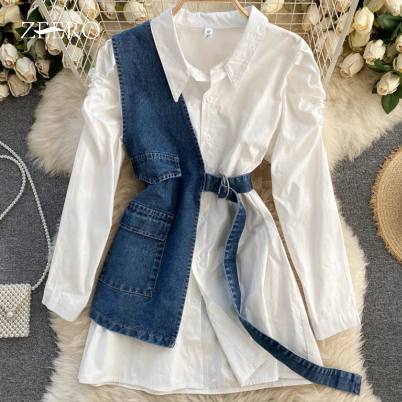 2023 Korean Spring Summer Clothing Women Vintage Slim Dresses Womens Lapel Long Slevee Shirt Dress + Irregular Denim Vest Suit
2023 Korean Spring Summer Clothing Women Vintage Slim Dresses Womens Lapel Long Slevee Shirt Dress + Irregular Denim Vest Suit