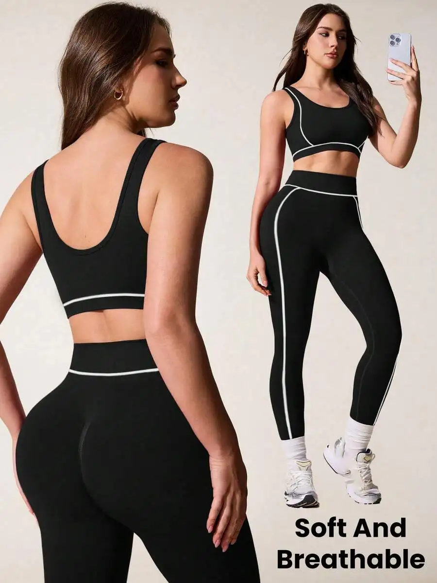 Black 2 Piece Workout Set With White Stripe Yoga Gym Leggings Sports Bra Set
Black 2 Piece Workout Set With White Stripe Yoga Gym Leggings Sports Bra Set
