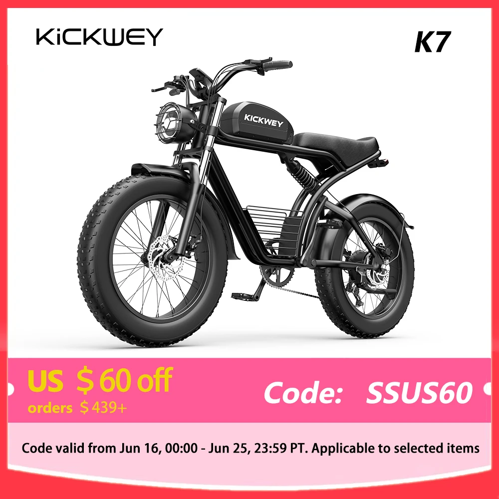 Kickwey K7 Electric bike 1500W Motor 48V 23AH Adult Electric bicycle 20 Inch Fat Tire 32MPH 7-Speed Mountain electric bike
Kickwey K7 Electric bike 1500W Motor 48V 23AH Adult Electric bicycle 20 Inch Fat Tire 32MPH 7-Speed Mountain electric bike