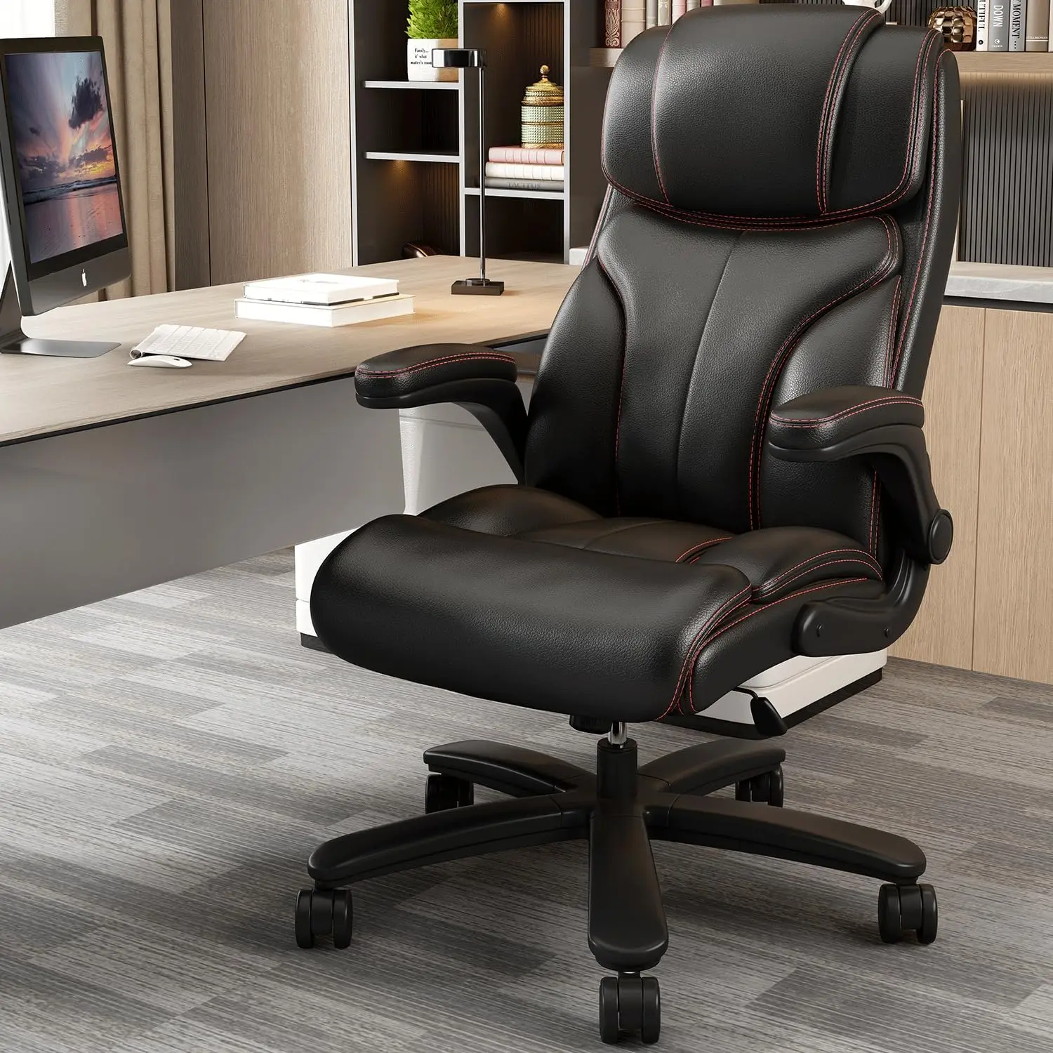 Leather Executive Office Chair, Tall Computer Desk Chair, High Ba Desk Chair With Wheels And Flip Up Arms, Lumbar Support
Leather Executive Office Chair, Tall Computer Desk Chair, High Ba Desk Chair With Wheels And Flip Up Arms, Lumbar Support
