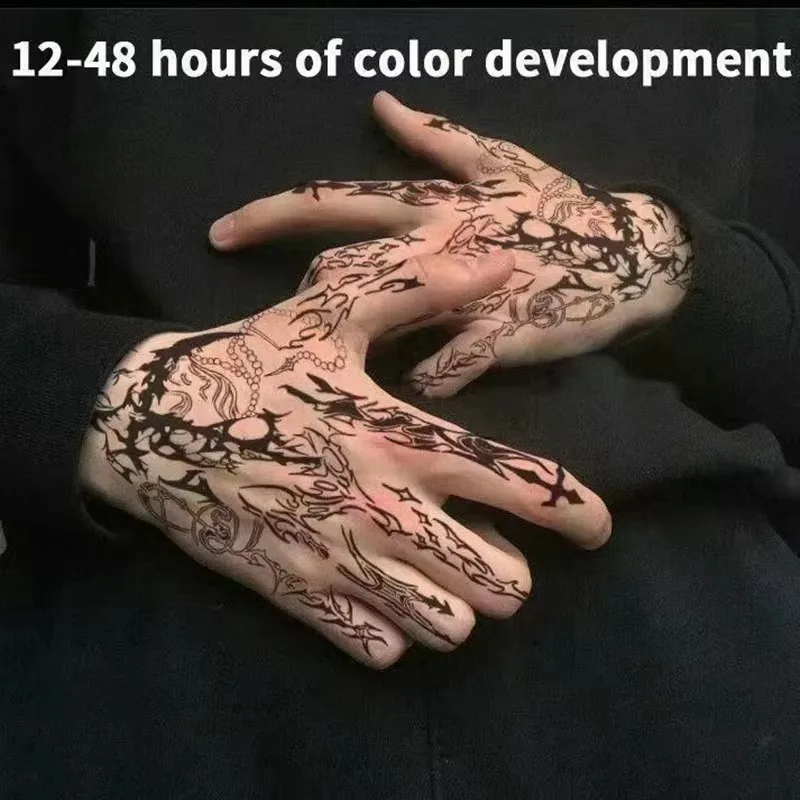 New Dark Hand Back Herbal Juice Tattoo Sticker Flower Arm Waterproof Long-lasting Cool Fake Tattoo Semi-Permanent Tatuajes Men
New Dark Hand Back Herbal Juice Tattoo Sticker Flower Arm Waterproof Long-lasting Cool Fake Tattoo Semi-Permanent Tatuajes Men