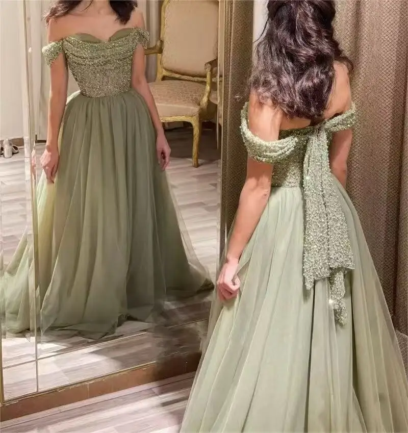 Зеленое платье принцессы по индивидуальному заказу, Vestidos De Fiesta, элегантное вечернее платье с открытыми плечами, платья для выпускного вечера с ручными блестками и грудью
Зеленое платье принцессы по индивидуальному заказу, Vestidos De Fiesta, элегантное вечернее платье с открытыми плечами, платья для выпускного вечера с ручными блестками и грудью