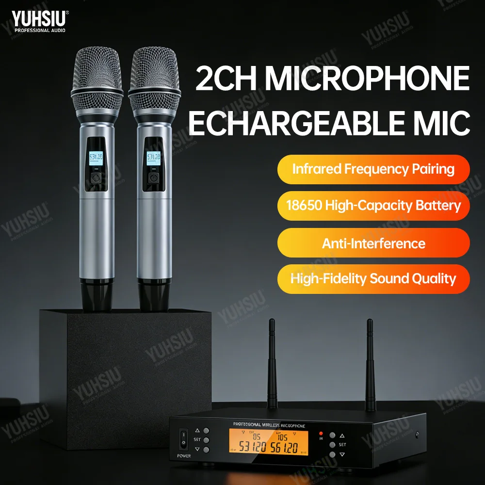 Профессиональная беспроводная UHF-система микрофонов с двумя каналами и двумя ручными динамическими микрофонами для караоке, пения, диджейских вечеринок, церковных мероприятий и свадеб
Профессиональная беспроводная UHF-система микрофонов с двумя каналами и двумя ручными динамическими микрофонами для караоке, пения, диджейских вечеринок, церковных мероприятий и свадеб