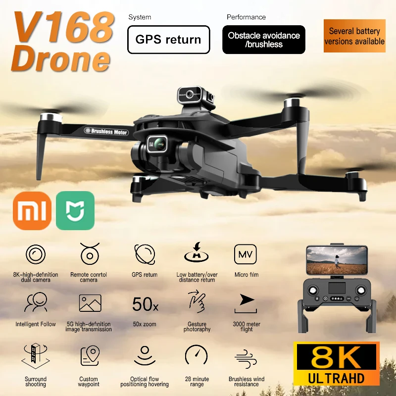 XIAOMI MIJIA New V168 Drone 8K Wide Angle Optical GPS Professional Aerial Photography Dual-Camera all-around Obstacle Avoidance
XIAOMI MIJIA New V168 Drone 8K Wide Angle Optical GPS Professional Aerial Photography Dual-Camera all-around Obstacle Avoidance