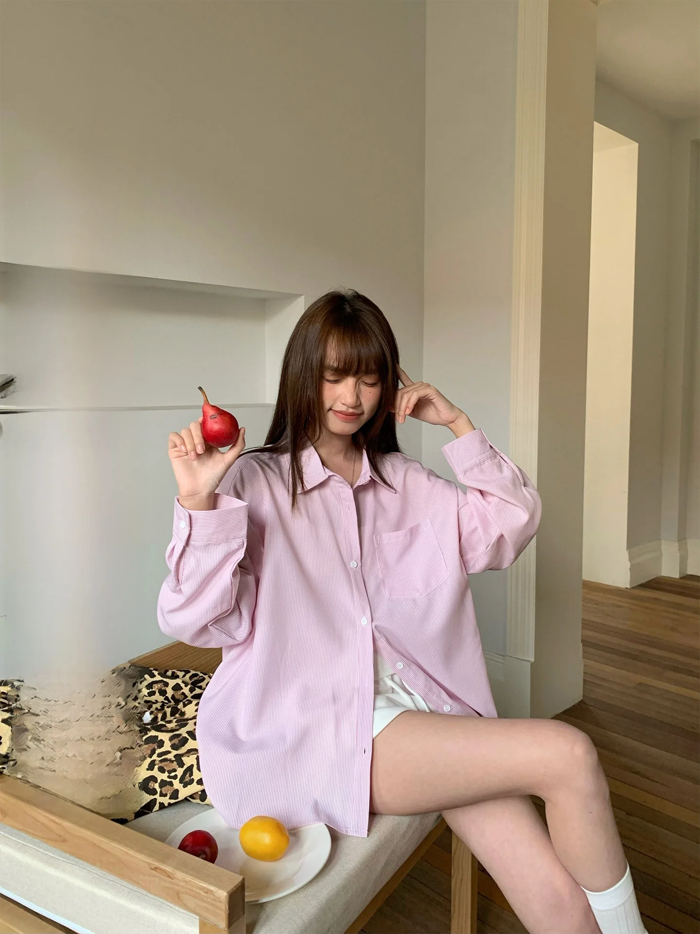 Loose Long Sve Women's irt Spring Faion Korean Sle Striped Outerwear Bf Top Coat Pink Color Casual Wear for Girls
Loose Long Sve Women's irt Spring Faion Korean Sle Striped Outerwear Bf Top Coat Pink Color Casual Wear for Girls