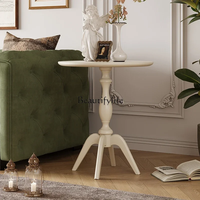 French cream style all solid wood white small round table living room small table
French cream style all solid wood white small round table living room small table