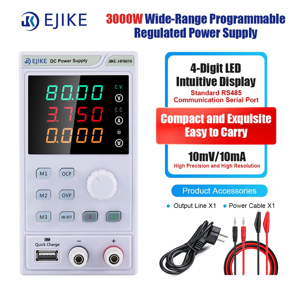 EJIKE 300W DC Lab Power Supply 40V 80V 160V Output USB Interface Bench Power Supply Voltage Regulator 220V/110V for Repair
EJIKE 300W DC Lab Power Supply 40V 80V 160V Output USB Interface Bench Power Supply Voltage Regulator 220V/110V for Repair