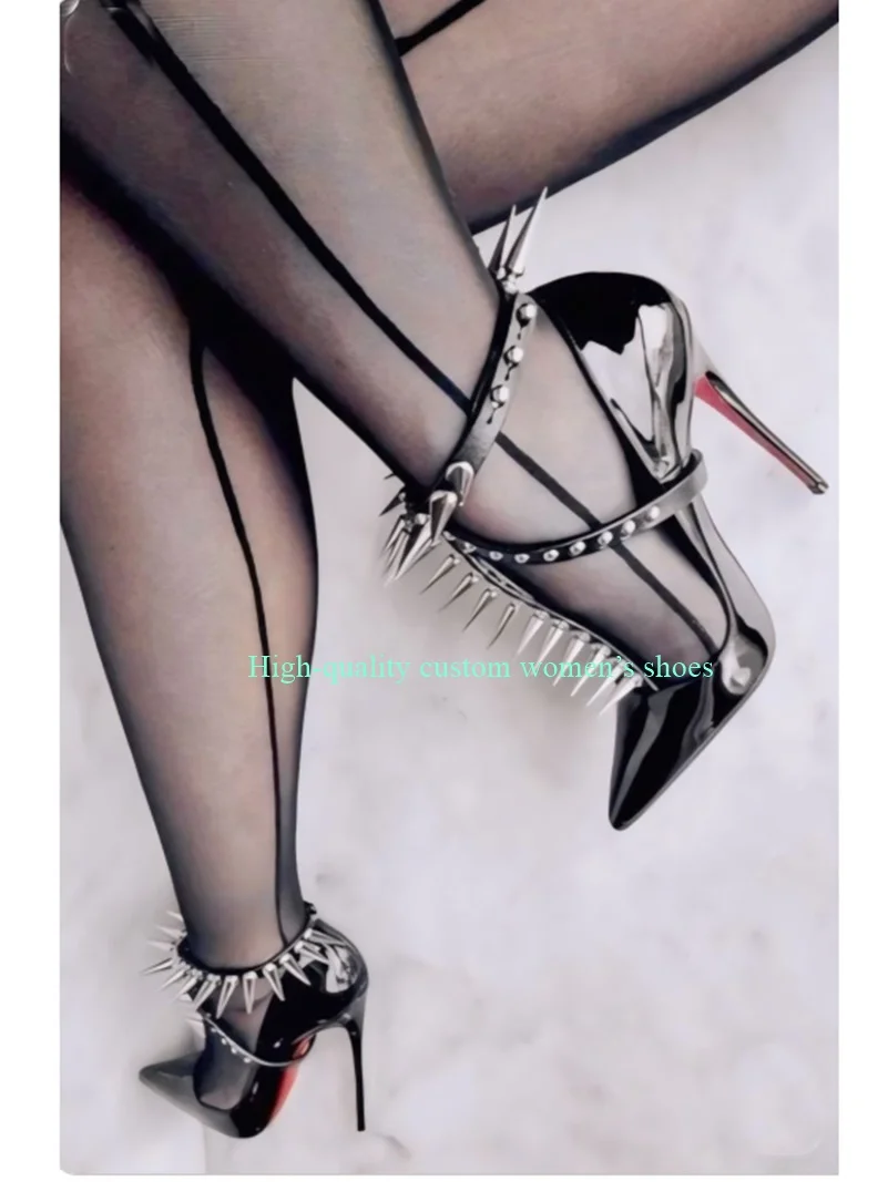 Pointed Shallow Rivet Spiked Decoration Black High Heels Ankle Buckle Stilettos Luxury Women's Shoes Model Sell Like Hot Cakes
Pointed Shallow Rivet Spiked Decoration Black High Heels Ankle Buckle Stilettos Luxury Women's Shoes Model Sell Like Hot Cakes