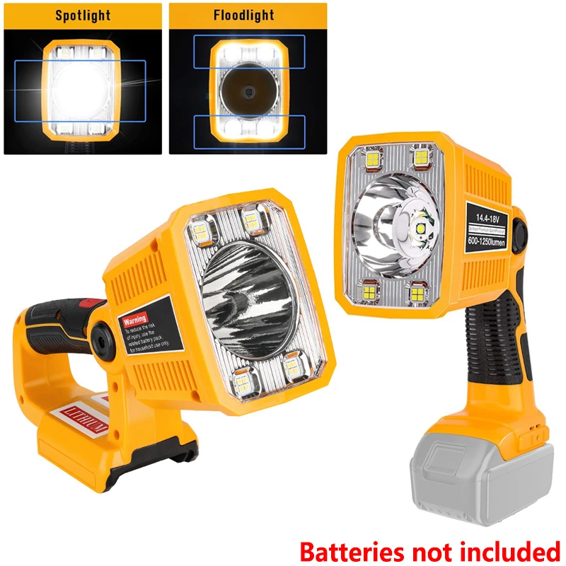 1250LM LED Flashlight for DEWALT 18V Lithium Battery 18W Work Light for Camping, Car Repairing, Emergency and Job Site Lighting
1250LM LED Flashlight for DEWALT 18V Lithium Battery 18W Work Light for Camping, Car Repairing, Emergency and Job Site Lighting