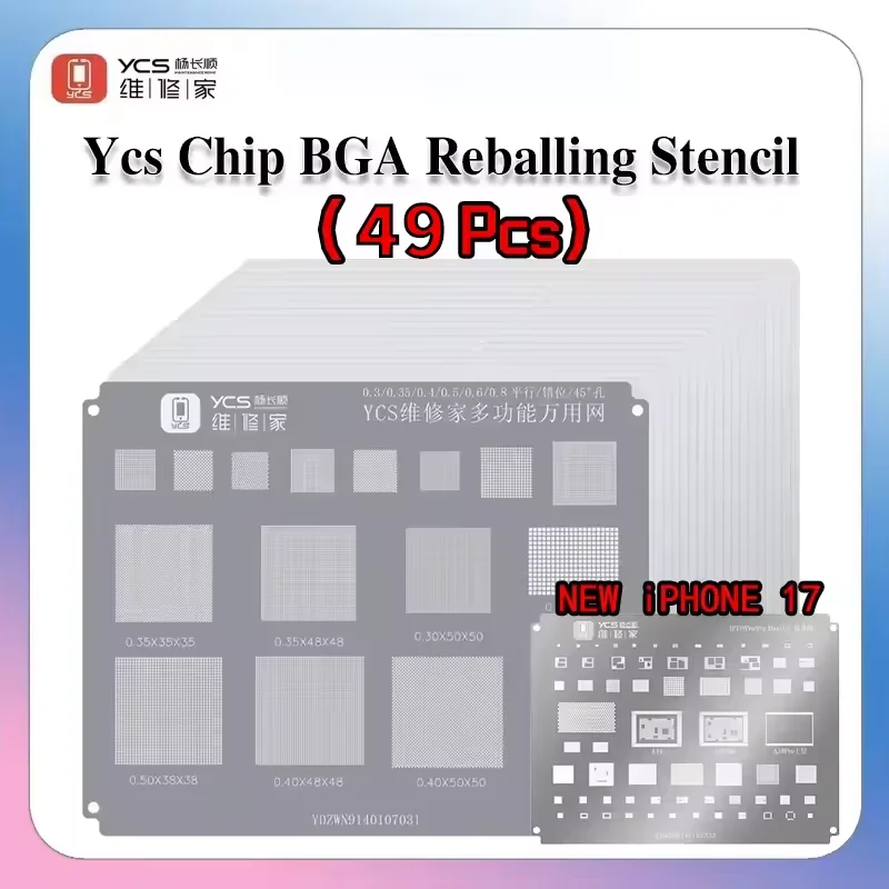 YCS 49PCS Universal BGA Reballing Stencil Set, Tin Planting Steel Net for IPhone Android CPU Repair Tools
YCS 49PCS Universal BGA Reballing Stencil Set, Tin Planting Steel Net for IPhone Android CPU Repair Tools