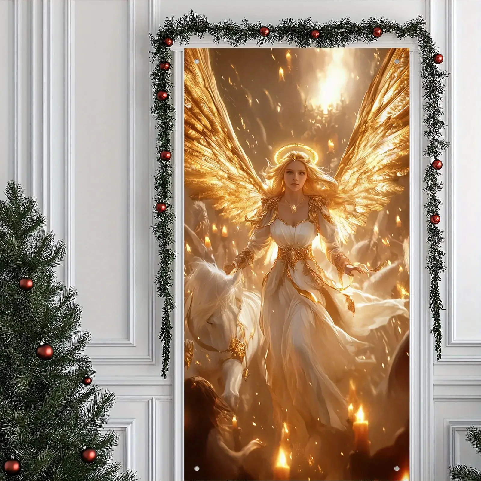 Golden Angel Warrior Door Cover Religious Christian Polyester Door Banner Wall Hanging Home Entrance Living Room Party Decor
Golden Angel Warrior Door Cover Religious Christian Polyester Door Banner Wall Hanging Home Entrance Living Room Party Decor