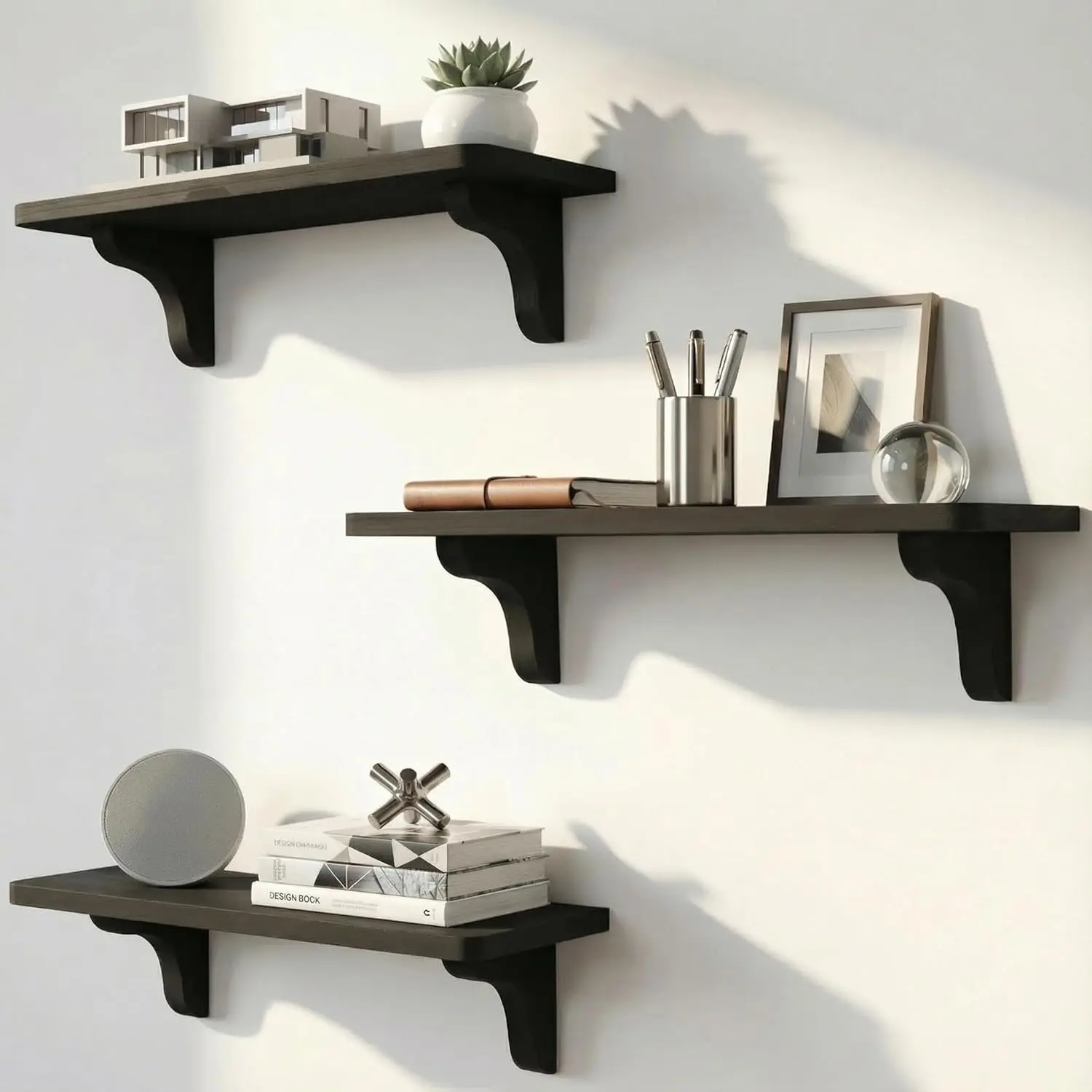 Real Wood Black Shelves for Wall - 17 inch (3 Pack) - Easy to Install, Template and Video Included - Black Wall Shelf,
Real Wood Black Shelves for Wall - 17 inch (3 Pack) - Easy to Install, Template and Video Included - Black Wall Shelf,