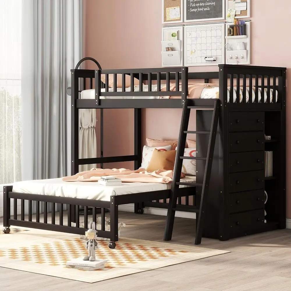 Twin Over Full Bunk Beds with Six Drawers and Flexible Shelves, Wooden Storage Beds for Kids, Girls, and Boys, No Box Spring Nee
Twin Over Full Bunk Beds with Six Drawers and Flexible Shelves, Wooden Storage Beds for Kids, Girls, and Boys, No Box Spring Nee