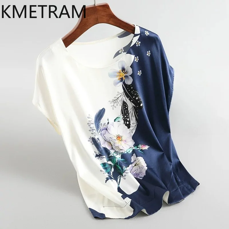 KMETRAM 91.8% Real Mulberry Silk Tops Women 2026 Summer Plus Size Short-sleeved Printed T-shirt Elderly Woman Clothes Ropa Mujer
KMETRAM 91.8% Real Mulberry Silk Tops Women 2026 Summer Plus Size Short-sleeved Printed T-shirt Elderly Woman Clothes Ropa Mujer