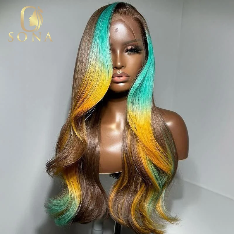 Light Blue Yellow Brown Colored Highlights Body Wave 13X4 Lace Front Wig 13x6 Lace Frontal Human Hair Wigs Pre Plucked
Light Blue Yellow Brown Colored Highlights Body Wave 13X4 Lace Front Wig 13x6 Lace Frontal Human Hair Wigs Pre Plucked