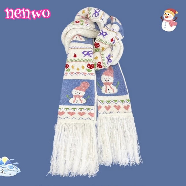 Новый зимний милый жаккардовый шарф со снеговиком и вышивкой, мягкий толстый вязаный шарф с кисточками, женский уютный теплый модный универсальный теплый шарф для шеи
Новый зимний милый жаккардовый шарф со снеговиком и вышивкой, мягкий толстый вязаный шарф с кисточками, женский уютный теплый модный универсальный теплый шарф для шеи