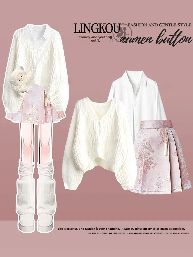 Spring Large Size Knitted Sweater Base Shirt And Skirt Three Piece Set Women's Design Sense Hole Ethnic Style Neck Long ...
Spring Large Size Knitted Sweater Base Shirt And Skirt Three Piece Set Women's Design Sense Hole Ethnic Style Neck Long ...
