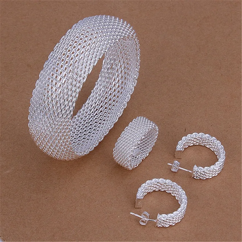 Hot fine charm 925 Sterling Silver Weave net bangle rings earrings Bracelets Jewelry set size6-10 Fashion Party Gifts
Hot fine charm 925 Sterling Silver Weave net bangle rings earrings Bracelets Jewelry set size6-10 Fashion Party Gifts