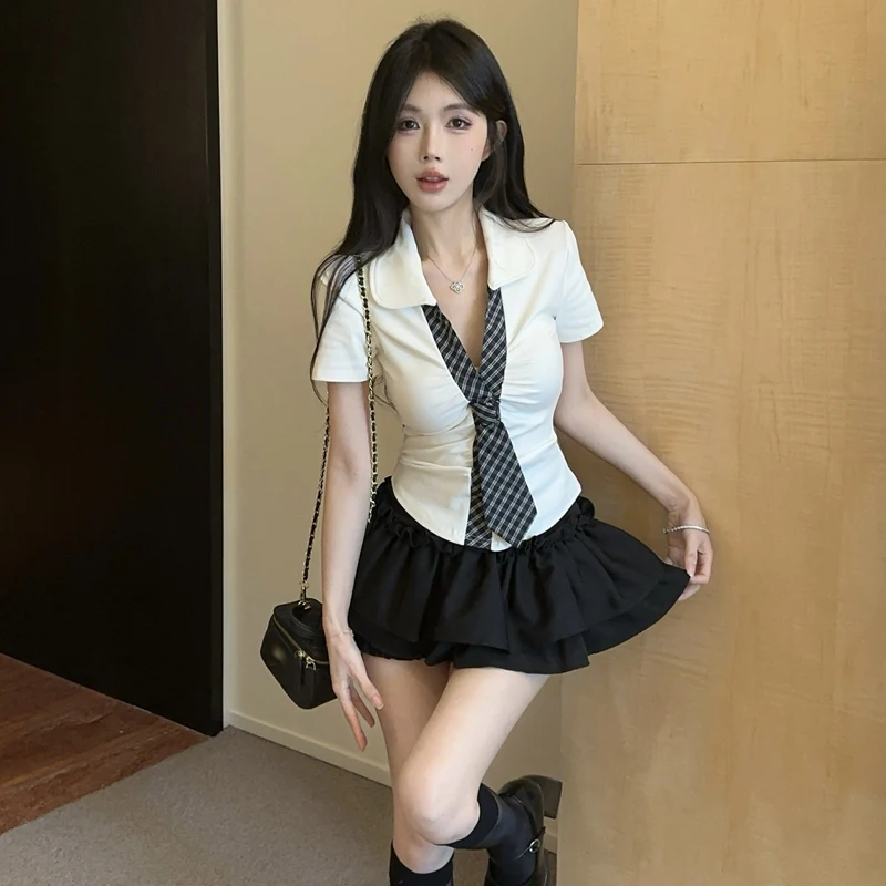 Korean Style Slim Fit Short Sleeve T-Shirt And High Waist Puffy Half Skirt Set for Sexy School Uniform Look Summer Fashion
Korean Style Slim Fit Short Sleeve T-Shirt And High Waist Puffy Half Skirt Set for Sexy School Uniform Look Summer Fashion
