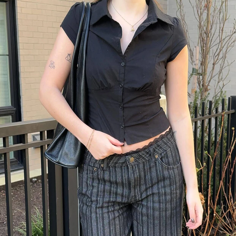 Women y2k Aesthetic Clothes Chic Button Down Shirts Korean Fashion Casual Solid Crop Tops Slim Short Sleeve Blouses Streetwear
Women y2k Aesthetic Clothes Chic Button Down Shirts Korean Fashion Casual Solid Crop Tops Slim Short Sleeve Blouses Streetwear