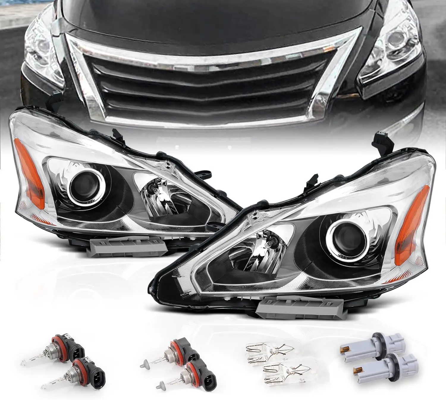 for 2013-2015 Altima 4Dr Sedan Projector Chrome Housing Halogen Replacement Headlights Assembly Pair - Driver and Passenger Side
for 2013-2015 Altima 4Dr Sedan Projector Chrome Housing Halogen Replacement Headlights Assembly Pair - Driver and Passenger Side